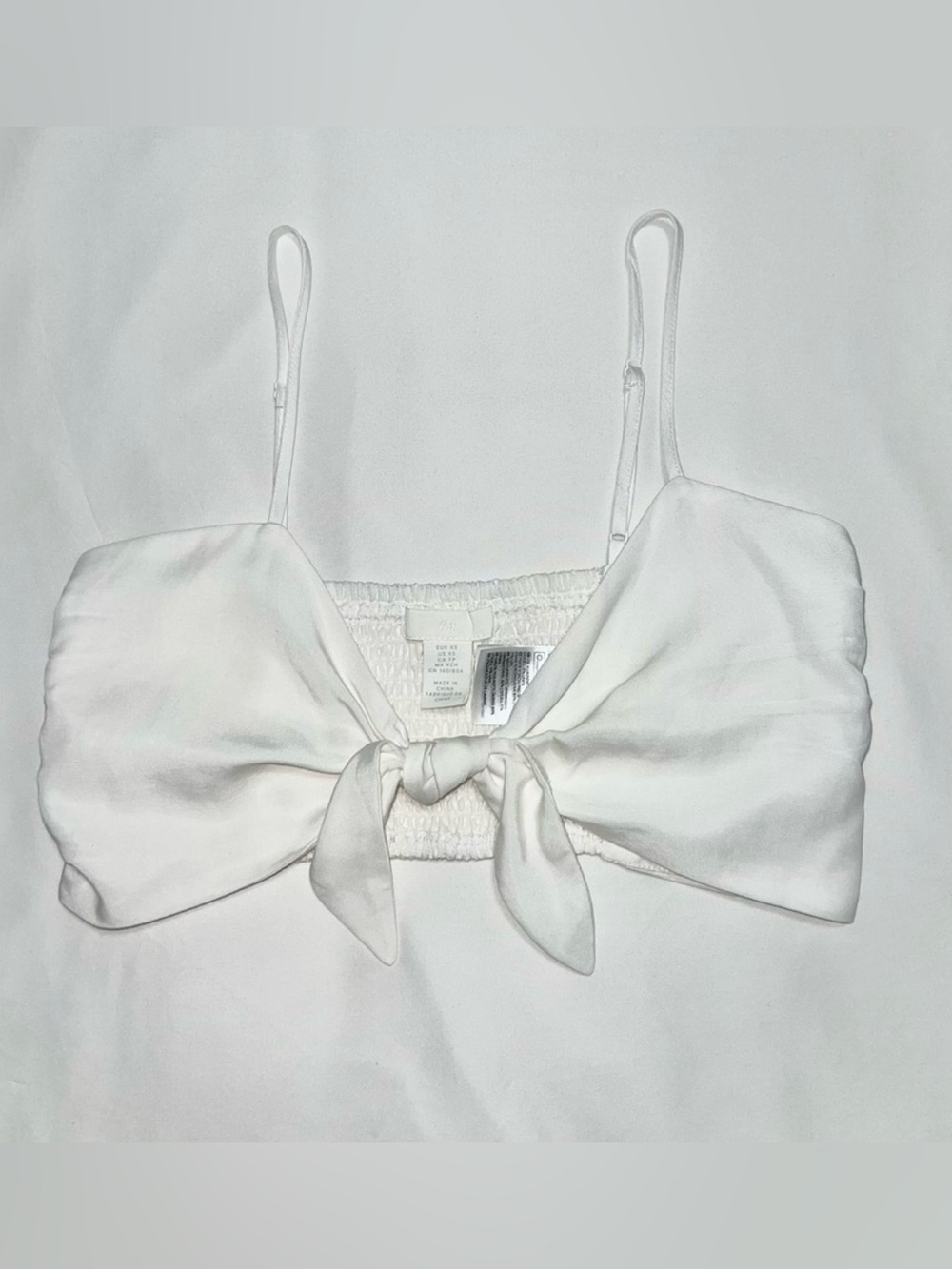 H&M Linen Tie-Front Top White Spaghetti Straps Vacation Basic Size X-Small
